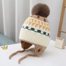 Ear Protection Baby Beanie Caps with Earflaps Soft Warm Pom Pom Winter Warm Knitted Hat for Infant Toddler Kids Boys Girls