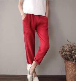 Women Spring Cotton linen Pants Plus size pencil Pants with PocketsTrousers Casual Pleated Vintage ropa coreana mujer