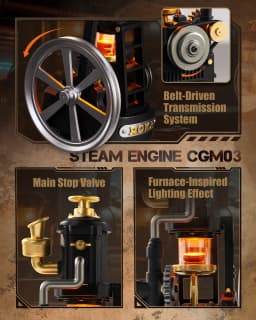 ROKR 3D Puzzle Toys - Steam Engine Mechanical Model Building Kit with Lights & Motion for Desk Decor DIY Toys for Adults & STEM Enthusiasts Birthday Gift