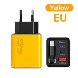 65w GaN Charger 22.5wUSB+Type-C PD20w+22.5w Type-C Cable Fast Charging Digital Display Phone Adapter For iPhone 15-17 Cellphones
