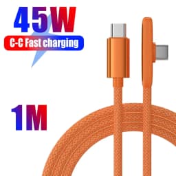 PD 45W Fast Charging Type-C Right Angle Data Cable Nylon Braided USB C To C Wire Cord for IPhone 17 16 15 ProMax Samsung Android