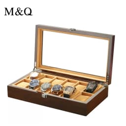 M&Q Solid Wood Watch Storage Box With Clear View Window Metal Latch Handmade Wristwatch Display Organizer Watch Gift Box