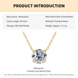 Rrjzz 1-2CT Round Solitaire D-Color Moissanite Women Pendant Necklace 6.5mm/8mm VVS1 Lab Imitation Diamond Necklace Jewelry GRA
