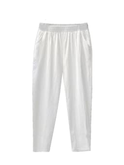 Cotton Linen Loose Fit Summer Thin White Casual Pants High Waist Nine Points Harlan Pants for Women Commute Sle Korean Version