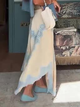 Holiday Lace Patchwork Simple Maxi Skirts, Women Spring Summer High Waist Chic Irregular Skirts, 2025 Casual Loose Ladies Skirts