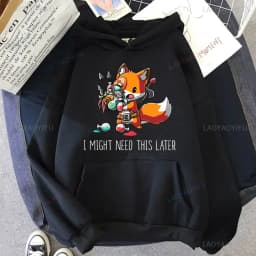 Cute I Don't Give A Fox Cute Animal Kawaii Hoodie Loose Fleece Pullover Hip Hop Hoodies Streetwear Cartoon Women Men Sweatshirts