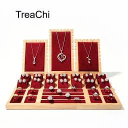 Solid Wood Jewelry Display Stand Necklace Pendant Bracelet Chain Ring Earrings Stud Organizer Jewelry Display Props Entire Set