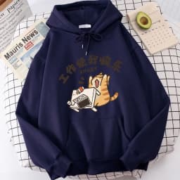 Fat Cat Slogans Work Is My Joy Boy Wei Clothing Casual High-Quality Hoodies Cartoon Fashion Hoody Daily Leisure Woolen Sweater