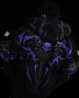Breathedivinity Large-sized Loose-fitting Printed Full-front Zipper Hooded Sweatshirt