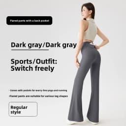Women Bootcut Shark Yoga Flare Pants With Back Waist Pocket Fitness Workout Leggings Casual Sports Long Pants High Waist Trouser
