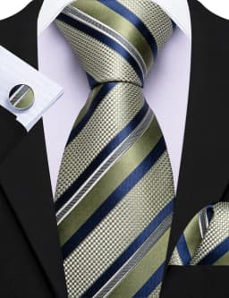 Fashion Diagonal Striped Tie Set for Men Formal Party Business Wedding Necktie Handkerchief Cufflinks 3PCS Suit Accessories