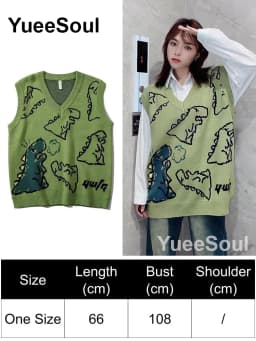 Green Knit Vest Printed Sleeveless Pullover Oversized Women Sweater Vest 2026 New Y2K Vintage Knitwear Women's Autumn Clothing
