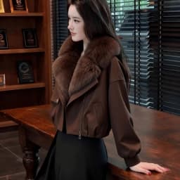 2026 Winter New Foreign Style Niche Beige Fur Collar Short Cotton Clothes Women's Loose Versatile and Thin Coat Coat