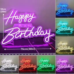 Large Size 'Happy Birthday' Customizable LED Light Neon Sign with Clear Acrylic Backer Dimmable Flexible Party Decor