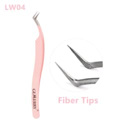 GEMERRY 1 PC Eyelash Tweezers With Fiber Tips Pink Professional Steel High Precision for Volume Fans Lashes Extensions Makeup