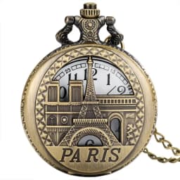 Vintage Paris Eiffel Tower Notre Dame Design Quartz Pocket Watch LE LOUVRE Necklace Pendant Art Souvenir Clock for Men Women
