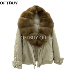 OFTBUY Big Real Fox Fur Collar Duck Down Coat Women Short Suede Pilot Jacket New Vintage Zipper Women's Winter Down Jacket