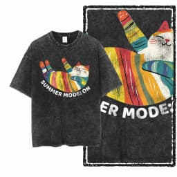 Cool Cotton Cat Printed Retro Washed Distressed Men t-shirt Black Big Size T Shirt For Men Unique Graphic Tshirt Tee G52