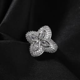 THE BLING KING Clover Flower Rings Micro Paved Out Green Cubic Zirconia Punk Ring Hiphop Jewelry For Men Women Party Gift