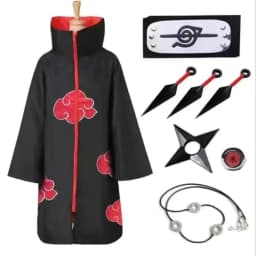 Anime Akatsuki Cosplay Costume Red Cloud Robe with Necklace Headband Ring Set for Role Play Adult Game Costume