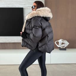 Oversized Faux Fur Hood Padded Jacket Women's Full Sleeve Zippers Loose Coats 2025 Autumn Winter Lady Thick Warm Outerwear