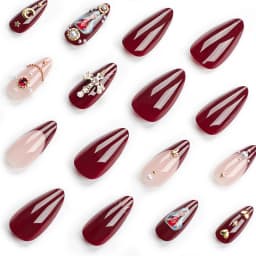 24pcs Baroque Style False Nails with Gold Moon Star Design Almond Fake Nail Patches Wearable Heavy Metal French Press on Nails
