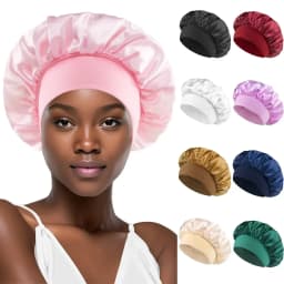Satin Bonnets Night Sleeping Cap Large Elastic Wide Soft Band Colorful Silk Hat for Curly Hair Care Beauty Makeup for Women