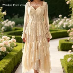 Elegant Sweetheart Long Lace Sleeve Ruffles A-Line Bride Wedding Dresses Bridal Gowns Customized