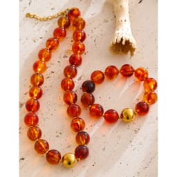Yhpup Multi-color Resin Round Beads Chain Statement Necklace Bracelet Stainless Steel Popular Handmade Daily Trendy Jewelry Gift