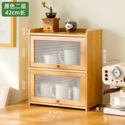 Natural Bamboo Storage Cabinets Dustproof Acrylic Doors Cup Holder Tea Set Display Kitchen Organizer Dining Room