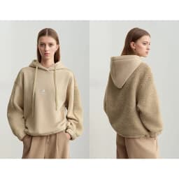 Amii Drawstring Hooded Splicing Imitation Lamb Wool Sweatshirt Embroidered 2024 Winter Women's Loose Thermal Tops 12444131