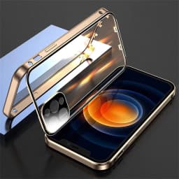 360° Metal Magnetic Double Sided Glass Cover With Lens Protection For IPhone16 14 15 Pro Max For IPhone13 12 11 Double Lock Case
