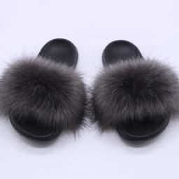 Women's Faux Fox Fur Slides Fluffy Open Toe Slippers Indoor Outdoor Casual Flat Sandals Luxury Furry Slide Shoes for Ladies
