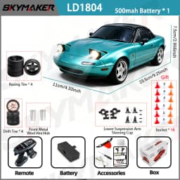 LDRC 1/18 RC Drift Car LD1804 Mazda MX5 2.4GHz with ESP Gyro LED Lights Full Scale Skymaker RC Toy Racing Cars For Kids Toy Gift