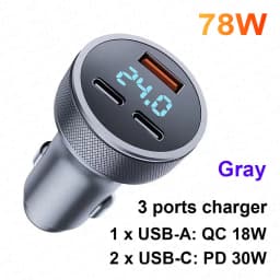 MZX 60W Smart Car Charger PD Type C Quick Dual USB A Fast Charging 12V 12 V Volt Cigar Lighter Ultra QC Charge Mobile Cell Phone