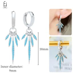 925 Sterling Silver Needle Exquisite Turquoise Silver Earrings for Women Blue Crystal Geometry Pendant Earrings Luxury Jewelry