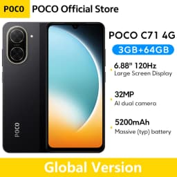 Global Version POCO C71 UNISOC T7250 Processor Immersive 6.88" Display 32MP Al Dual Camera 15W Charging 5200mAh Battery
