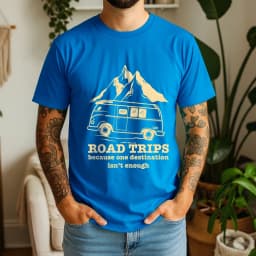 2026 Summer 100% Cotton Road Trips Graphic Oversized Tee Road Trips Camper Van Outdoor Themed Short Sleeve