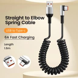 90 Degree Elbow Spring Cable USB Type C 6A Fast Charging 0.35-1.6M Retractable Data USB C To Type C Cable For iphone 15 Android