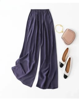 Tcyeek 100% Natural Silk Pants Women Summer Clothes Casual Elastic Waist Wide Leg Pants Solid Color Woman Trousers Streetwear