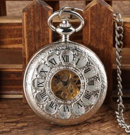 Transparent Hollow Roman Numerals Display Mechanical Pocket Watch Hand-Winding Luxury Vintage Pendant Chain Clock Gift Male