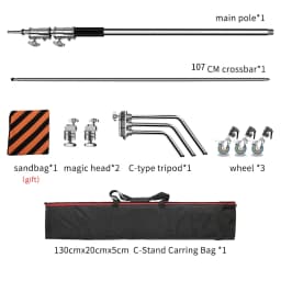 260cm Stainless Photography Tripod C-stand Light Stand 100% Metal 8.53ft With Boom Arm Professional For Photo Studio Softbox