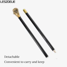 Black Gold Lion Head Handle Detachable Beech Wood Walking Cane Elegant Vintage Walking Stick Men Women Cosplay Decorative Use