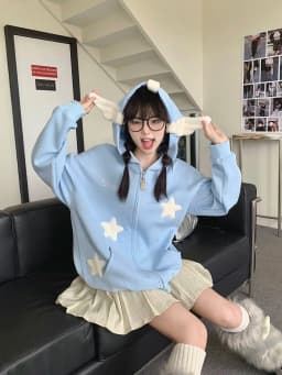 NiceMix Cutecore Jirai Kei Cat Ear Cute Oversized Hoodie Women Y2k Kawaii Zip Up Harajuku Худи Кофта