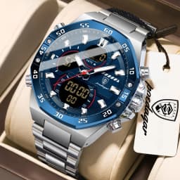 POEDAGAR New Men Clock LED Luminous Waterproof Week Date Military Man Wristwatch Electronic Stainless Steel Quartz Men's Watches