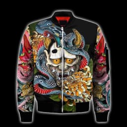 Spring Autumn Mens Bomber Jacket Samurai Oni Mask Tattoo 3D All Over Printed Zip Tracksuits Unisex Casual Zipper Jacket Clothing