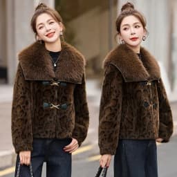 2025 Autumn Winter Wide Lapel Fox Fur Short Jacket Women's Leopard Print Faux Fur Integrated Coats Lady Loose Mink Fur Outerwear