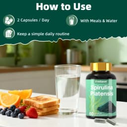 Fmlave Supplements Organic Spirulina - Protein Rich Blue Green Algae Superfood Supplement for Energy and Immune Support, 60 Vegetarian Capsules