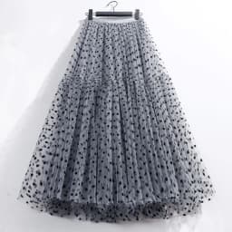 Boho Queens Women Polka Dot High Waist Pleated Ball Gown Maxi Skirt Fashion Mesh Loose Puffy Umbrella Fairy Cake Skirts