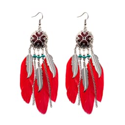 Round Retro Women's Dream Catcher Handmade Long Tassel Feather Earrings Female Leaves Pendant Earring Kolczyki Boho Jewelry